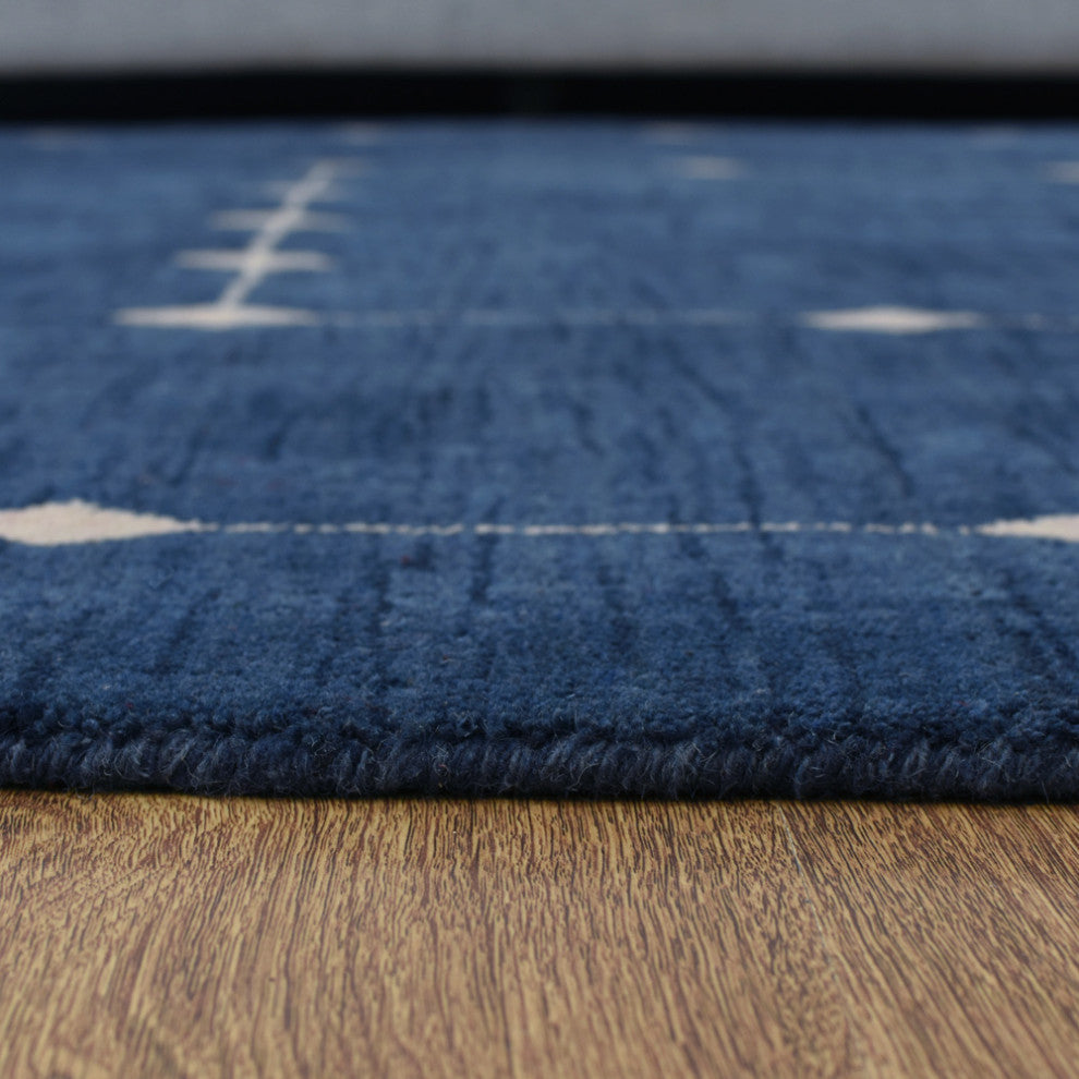 HAND KNOTTED LOOM WOOL ECO-FRIENDLY AREA RUGS - Rectangle, Blue, Geometric