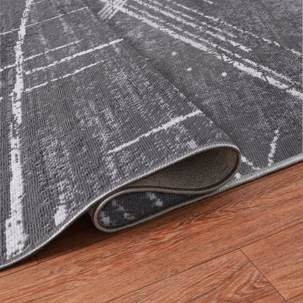 Low-Pile Sidney Charcoal/Ivory Rug, Charcoal, 5'3"x8'