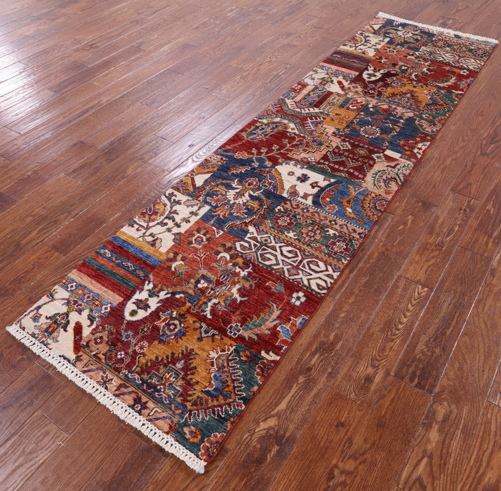 Geometric Super Kazak Hand Knotted Runner Rug 2' 7" X 9' 3" Q10216