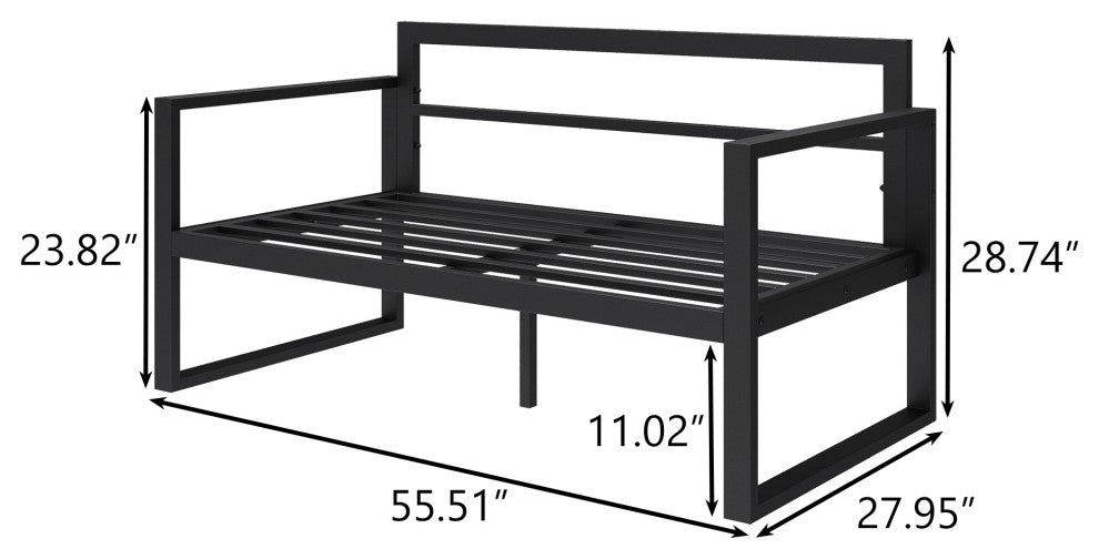 Outdoor Black Metal Patio Loveseat Sofa Chair With Cushions