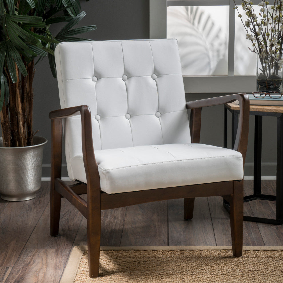 GDF Studio Callisto Mid Century Modern Fabric Club Chair, White