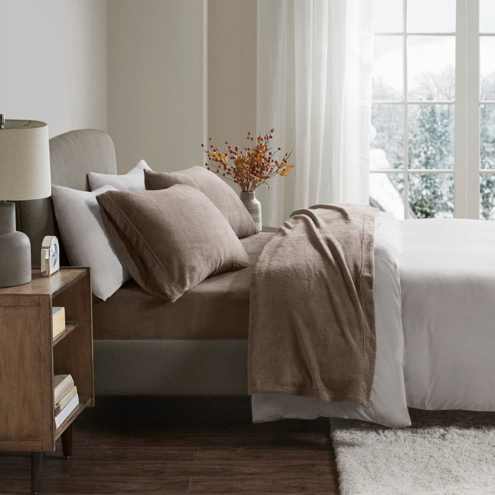 True North by Sleep Philosophy Knitted Plush Sheet Set, Brown, King