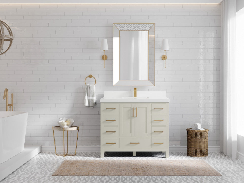 Malibu 42" Single Sink Bath Vanity in Fine Grain 2" White Quartz