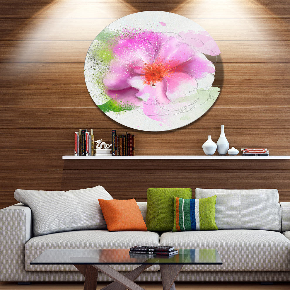 Blooming Pink Flower Watercolor, Flowers Large Disc Metal Wall Art, 36"