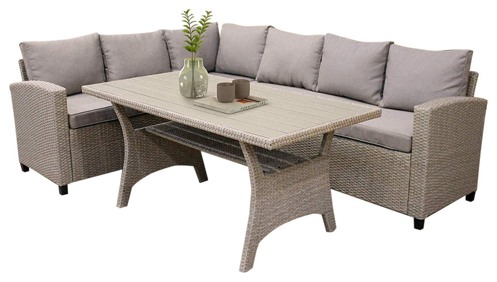 3 Pieces Outdoor Rattan Patio Sectional Sofa Set With Cushions and Table