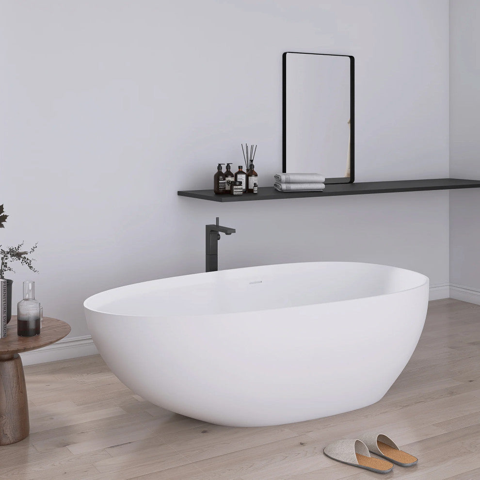 Solid Surface Freestanding Soaking Bathtub, Drain, 71"
