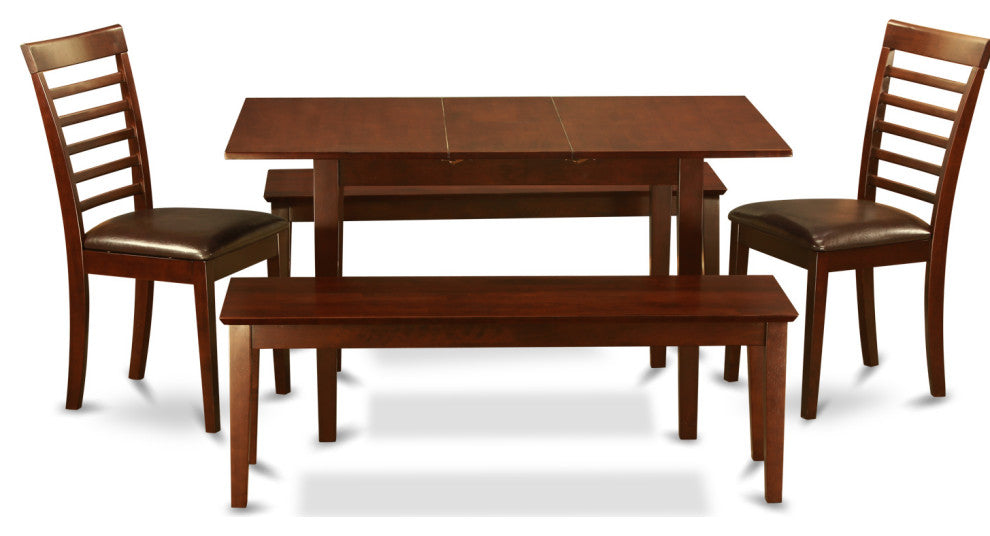 5 Pc Kitchen Nook Dining Set - Table Plus 2 Dining Table Chairs And 2 Benches