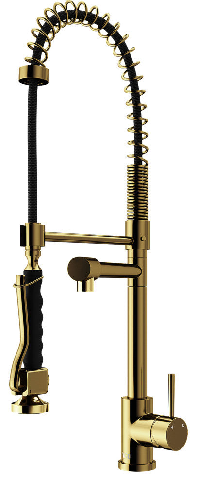 VIGO Zurich 27" H Single Handle Pull-Down Sprayer Kitchen Faucet, Matte Brushed Gold, Without Extras