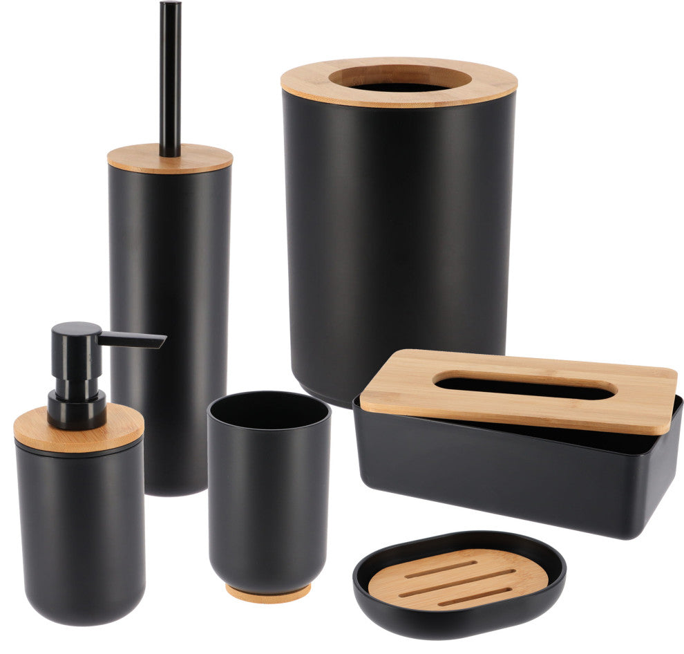 Black Bathroom Trash Can PADANG Bamboo Top 1.3 Gal- 5 Liters