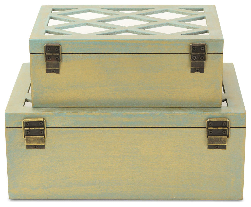 Mirror Diamond Keepsake Boxes, Gold, Set of 2, Gold