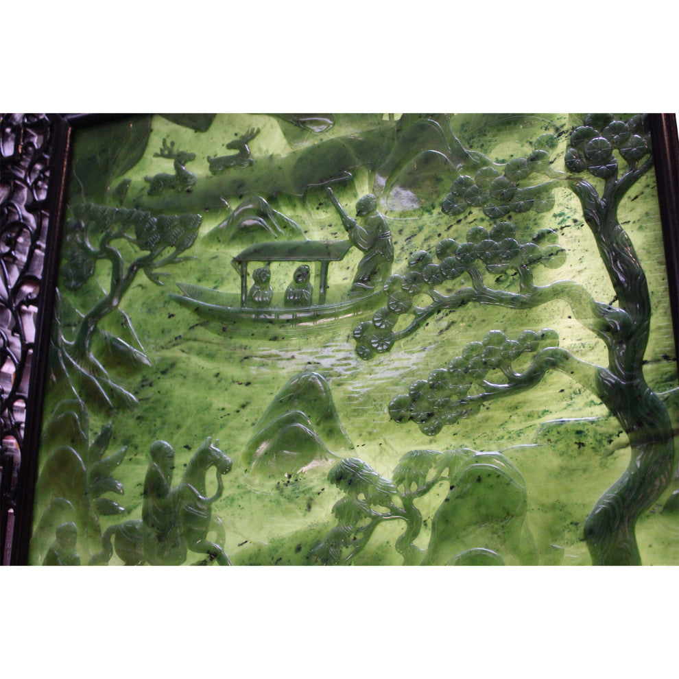Spinach Green Stone Scenery Carving Table Top Wall Panel Display Hcs5090