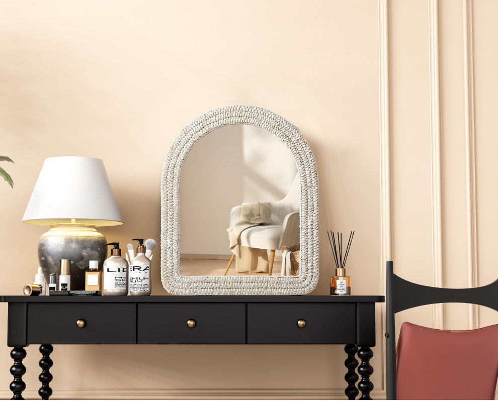 Home Living Arch Cornhusk Mirror 30x36, Linen White
