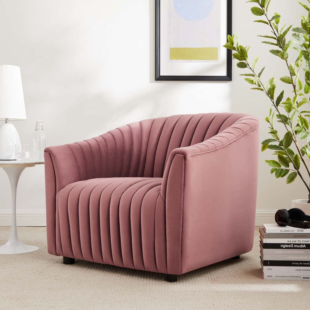 Armchair Accent Tufted Chair, Pink, Velvet, Modern, Mid Century Hotel Lounge