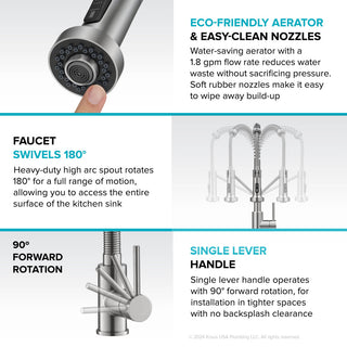 Bolden Commercial Style 2-Function Pull-Down 1-Handle 1-Hole Kitchen Faucet, Spot Free Stainless Steel/ Matte Black (Sensor Touchless)