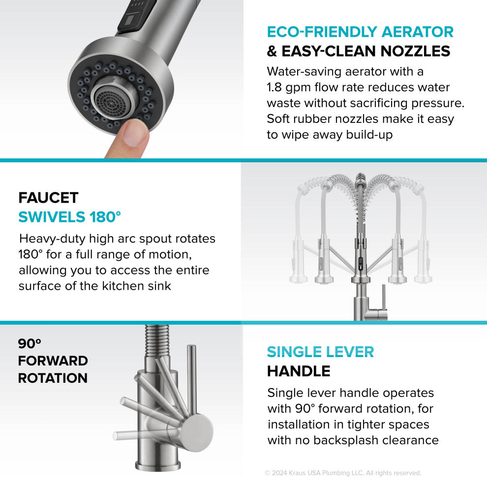 Bolden Commercial Style 2-Function Pull-Down 1-Handle 1-Hole Kitchen Faucet, Spot Free Stainless Steel/ Matte Black (Sensor Touchless)