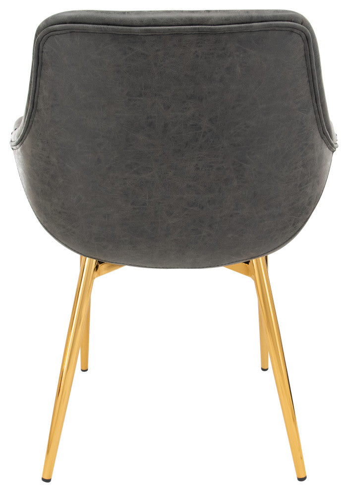 LeisureMod Markley Modern Leather Dining Armchair With Gold Legs, Charcoal Black
