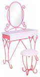 Metal Vanity Set With Stool In Pink & White Color