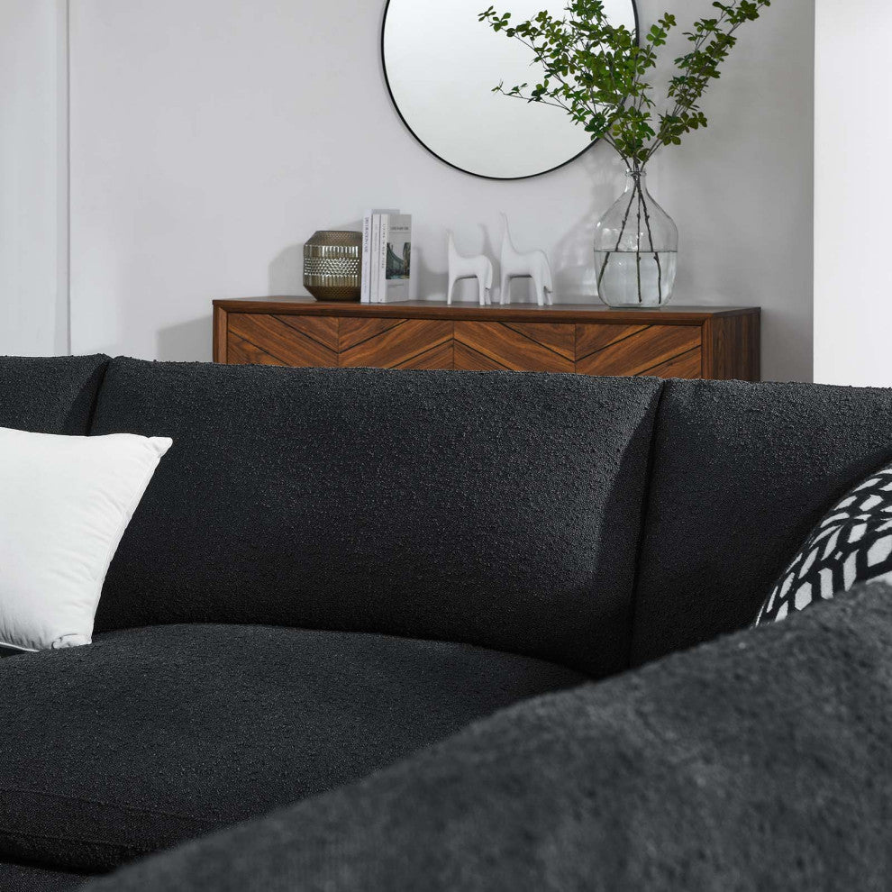 Commix Down Filled Overstuffed Boucle Fabric 5-Piece Sectional Sofa, Black