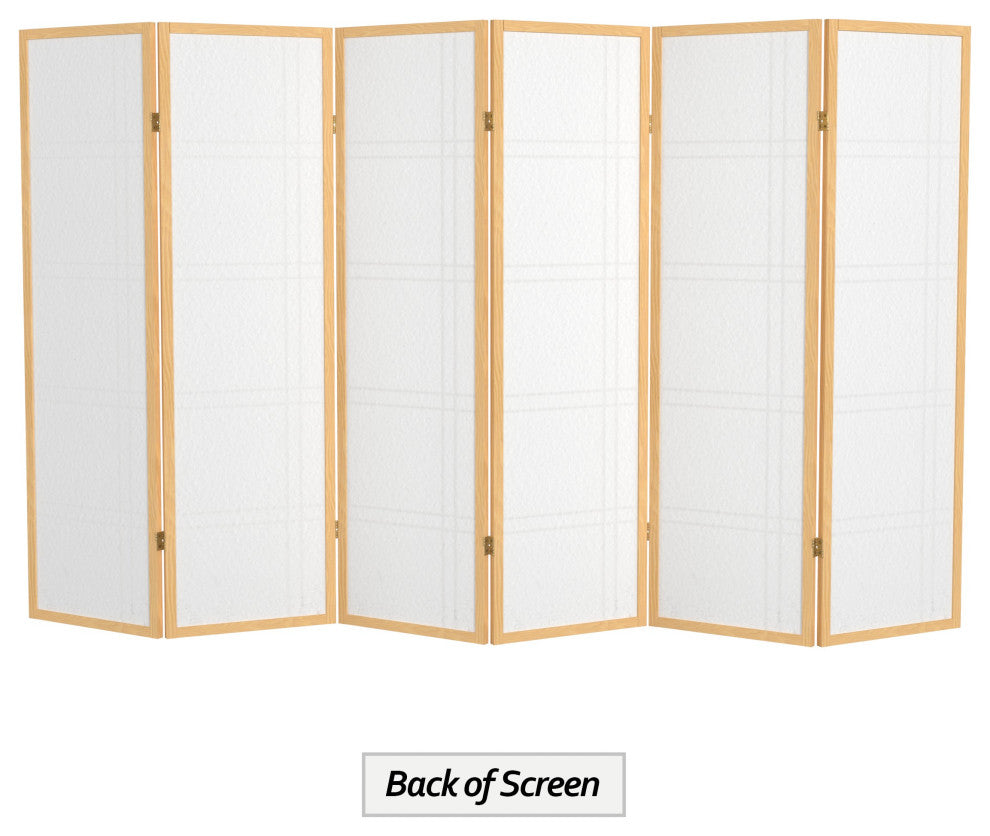 5' Tall Double Cross Shoji Screen, Natural, 6 Panels