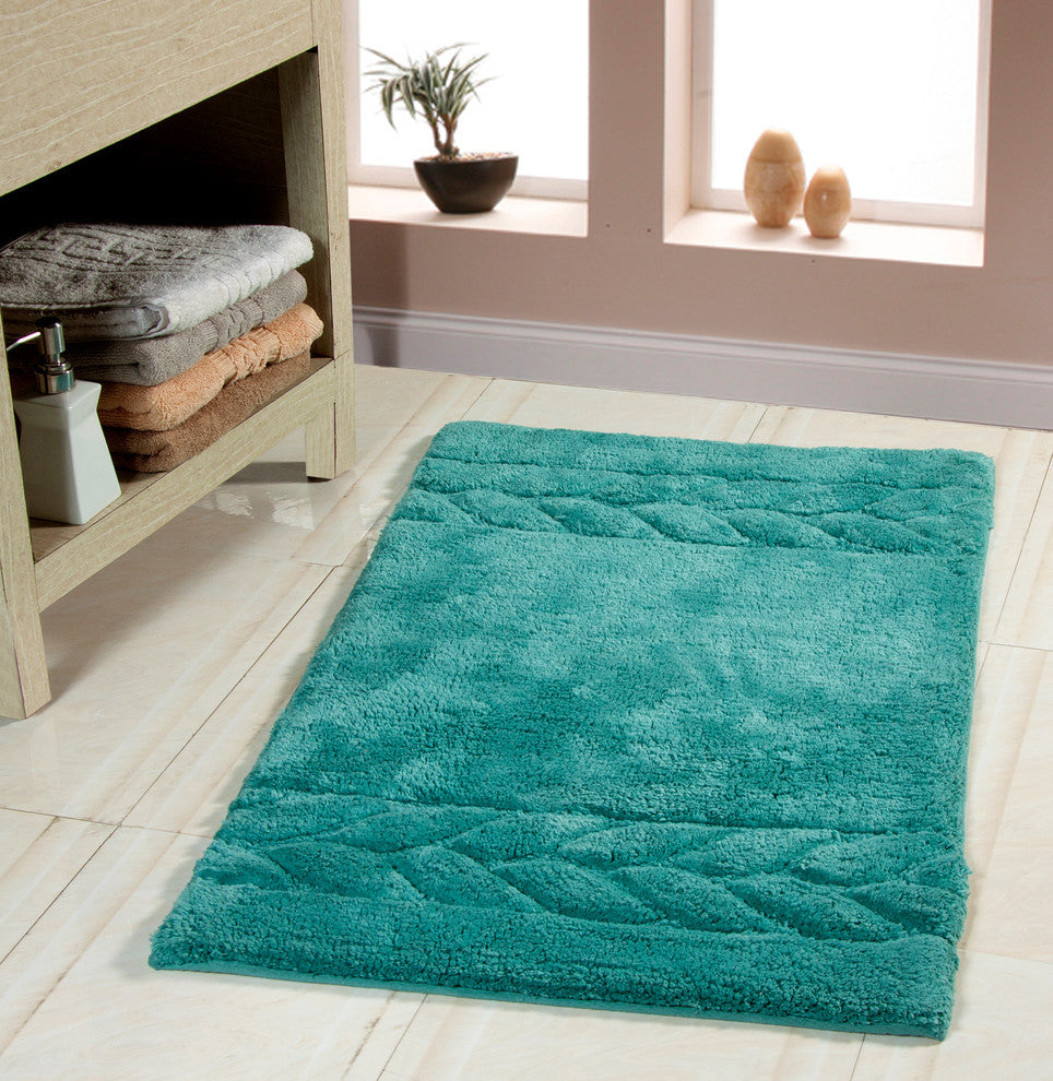 Bath Rug Cotton, 2 Piece Set, 34"x21" and 36"x24", Arctic Blue, Pattern Cable