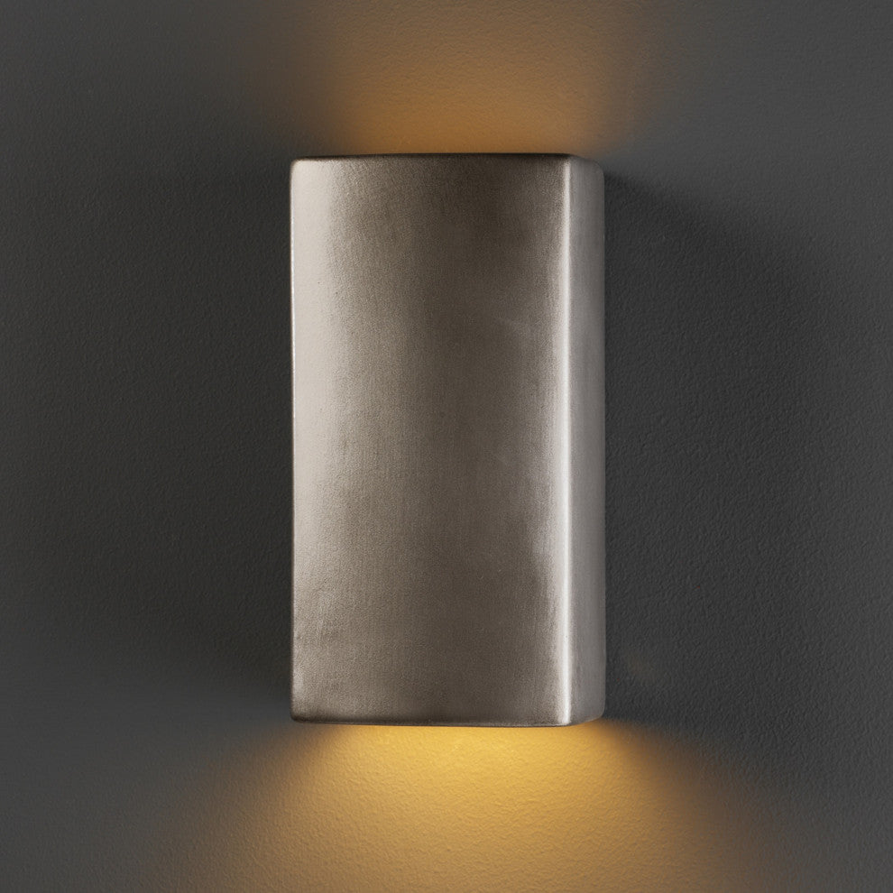 Ambiance Small Rectangle, Open Top/Bottom Wall Sconce, Antique Silver, Dedicated