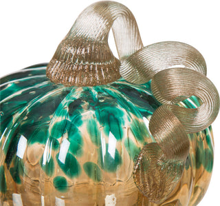 5.12"D Orange/Green Small Glass Art Pumpkin Sculpture