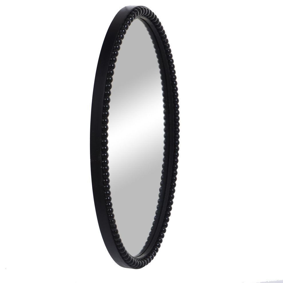 Oval Wood Frame Mirror With Beaded Trim, Black