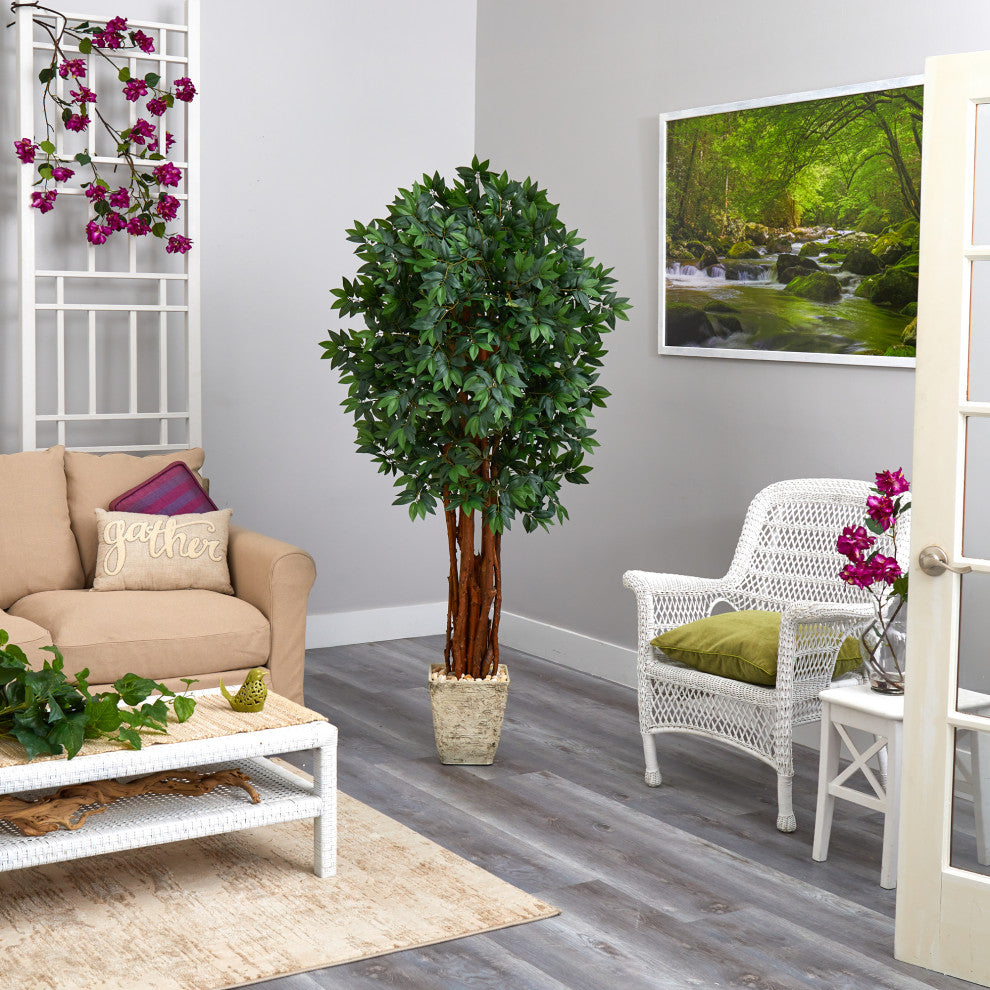 6' Lychee Artificial Tree, Country White Planter