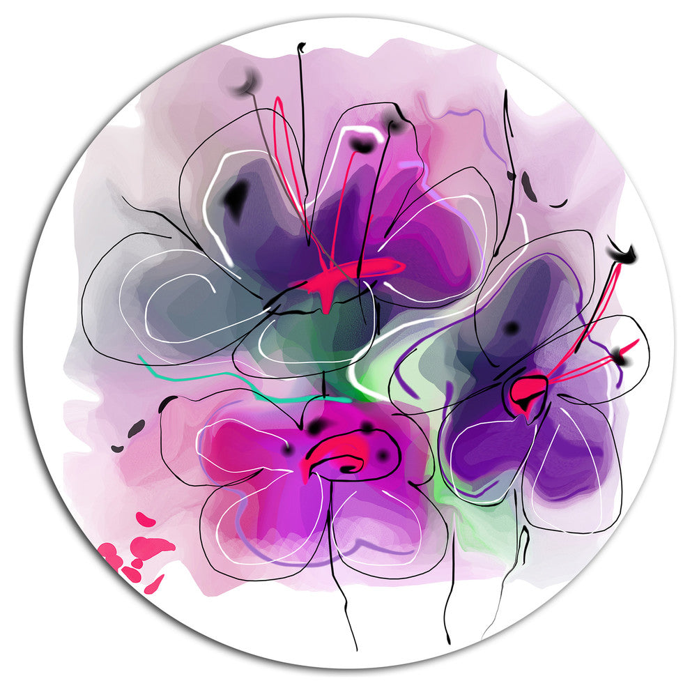 Purple Flower Illustration Sketch, Modern Flower Round Wall Art, 23"