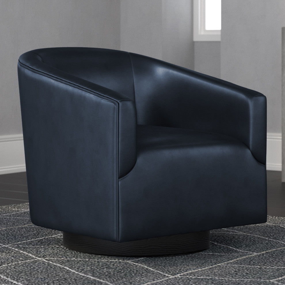 Geneva Charcoal Wood Base Swivel Chair, Midnight Blue