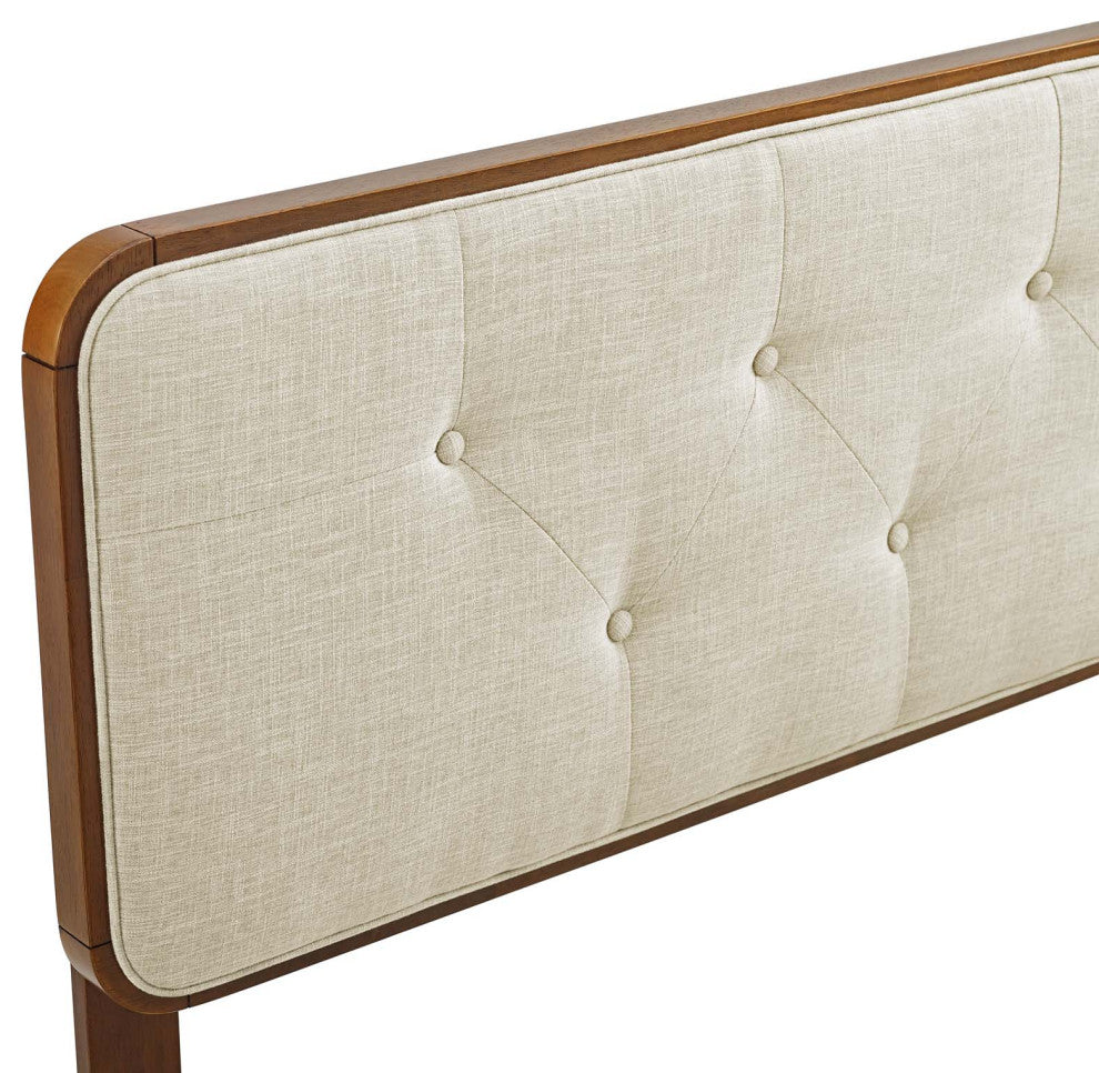 Collins Tufted King Fabric and Wood Headboard Walnut Beige