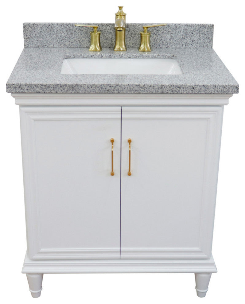 31" Single Vanity, White Finish With Gray Granite And Rectangle Sink