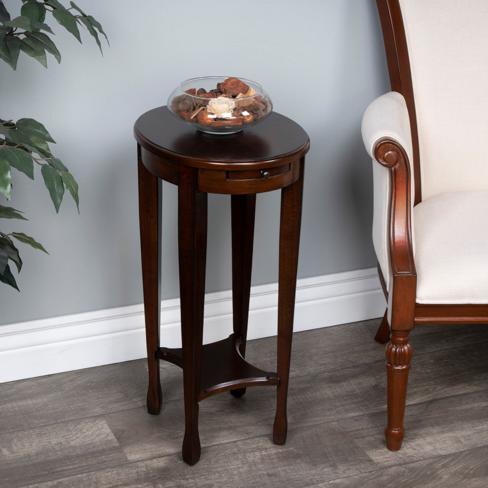 Butler Arielle Yellow Round Accent Table, Chestnut Burl