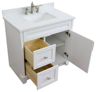 37" Single Sink Vanity, White Finish With White Engineered Stone Top
