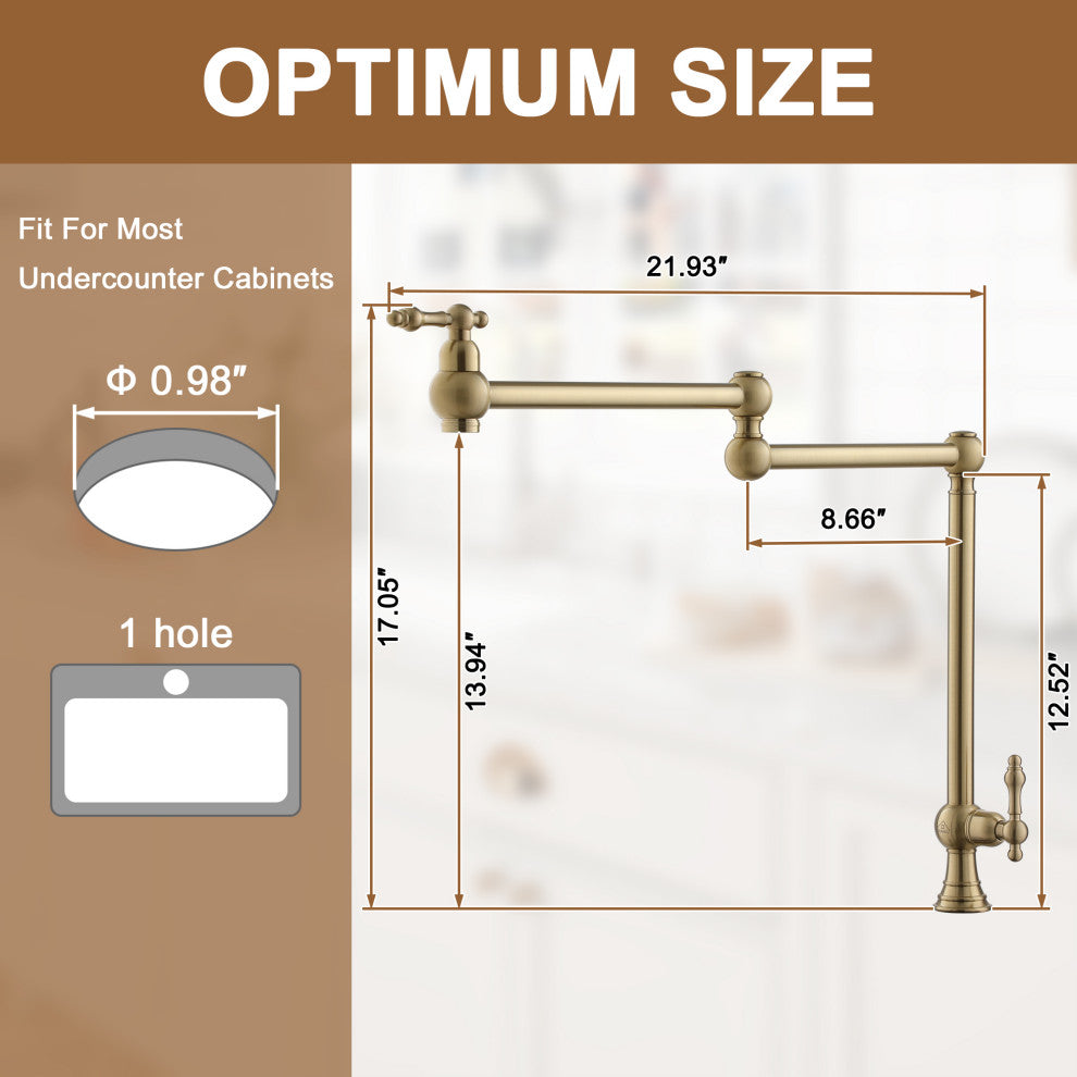 Deck-Mounted Double Handle Pot Filler Kitchen Faucet Stove Faucet, Brushed Gold