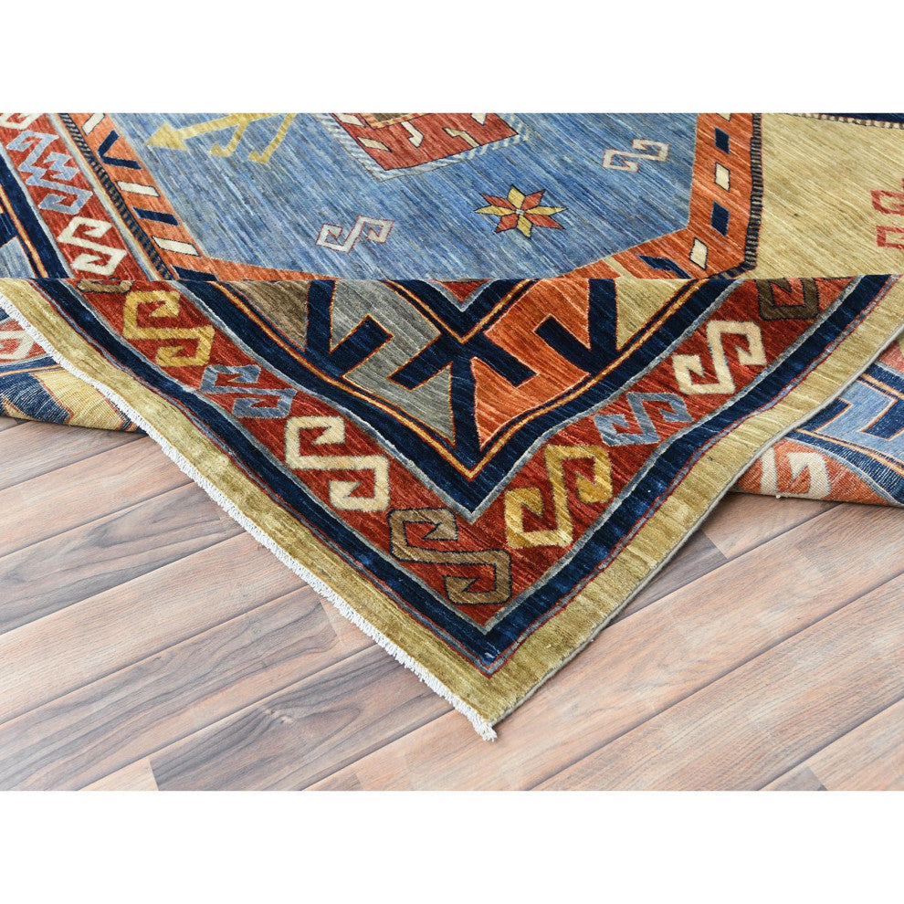 Green Soft Wool Hand Knotted Armenian Inspired Design 200 KPSI Rug, 10'2"x13'6"