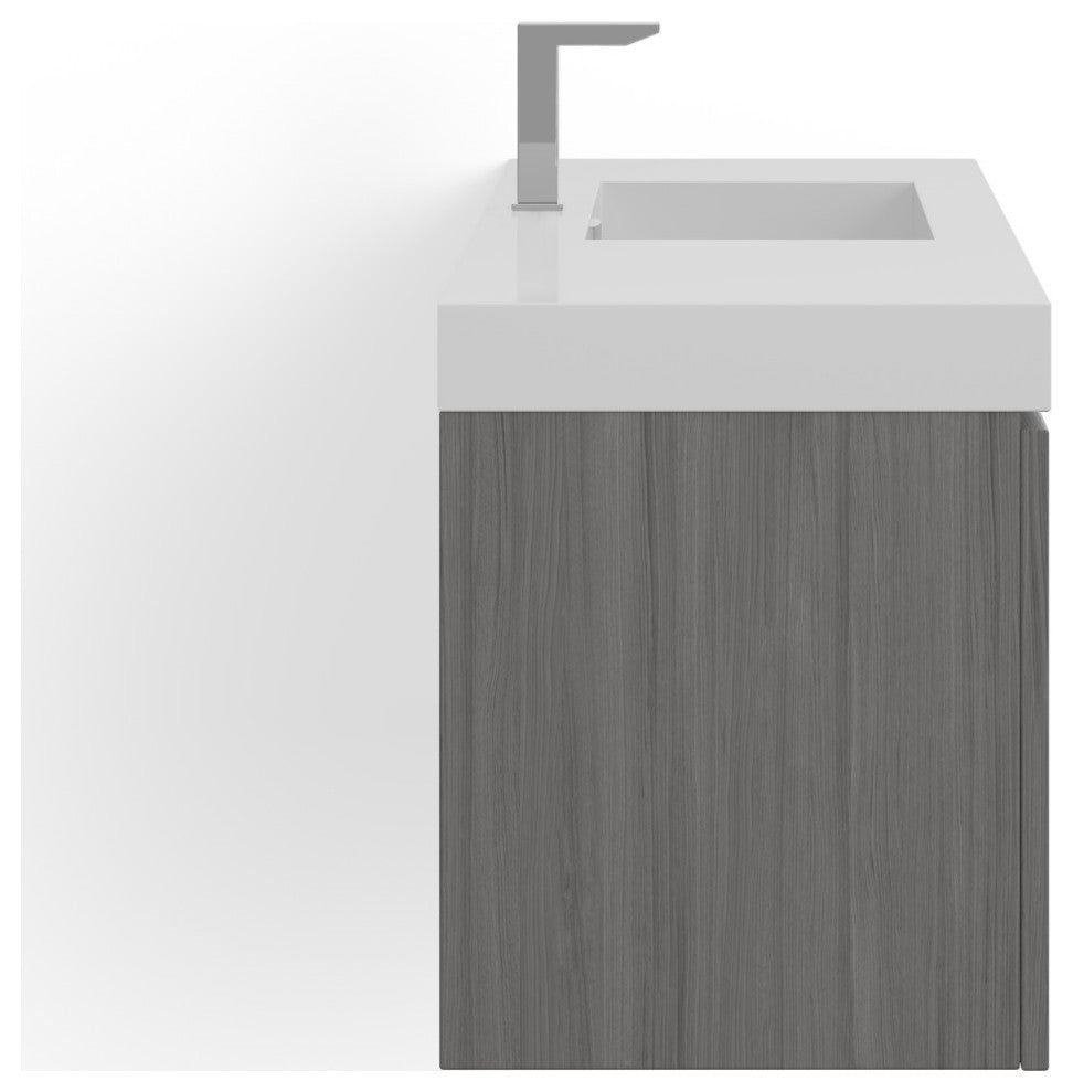 Boutique Bath Vanity, Vulcan Ash Gray, 60", Single Sink, Wall Mount