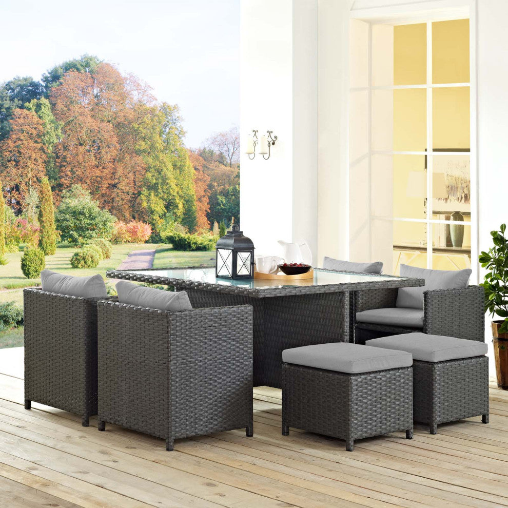 Sojourn 9-Piece Outdoor Patio Sunbrella Dining Set Canvas Gray