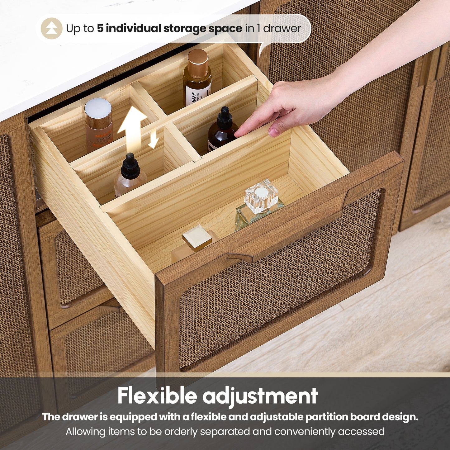 Busan Bath Vanity, Quartz Top No Mirror, Oak Classic Brown, 60", Double Vanity