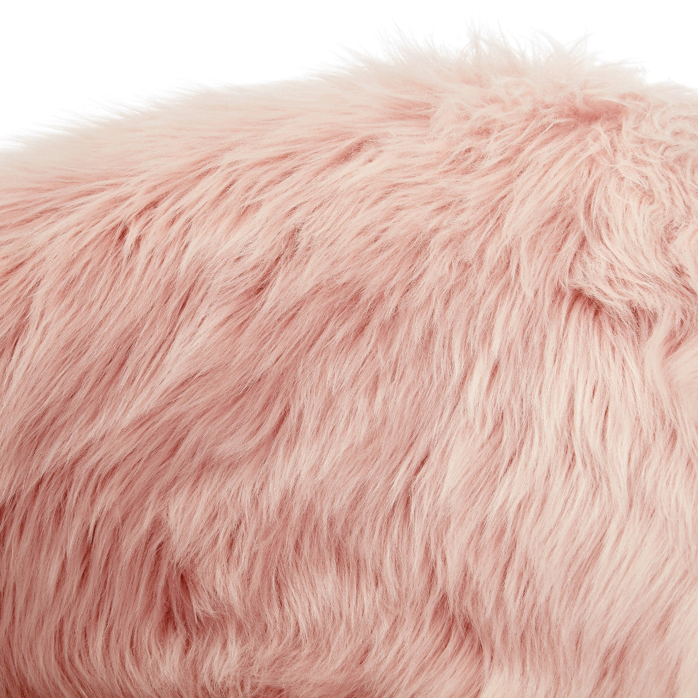 Connor Faux Fur Accent Chair, White Powder Coated Metal Leg, Rose