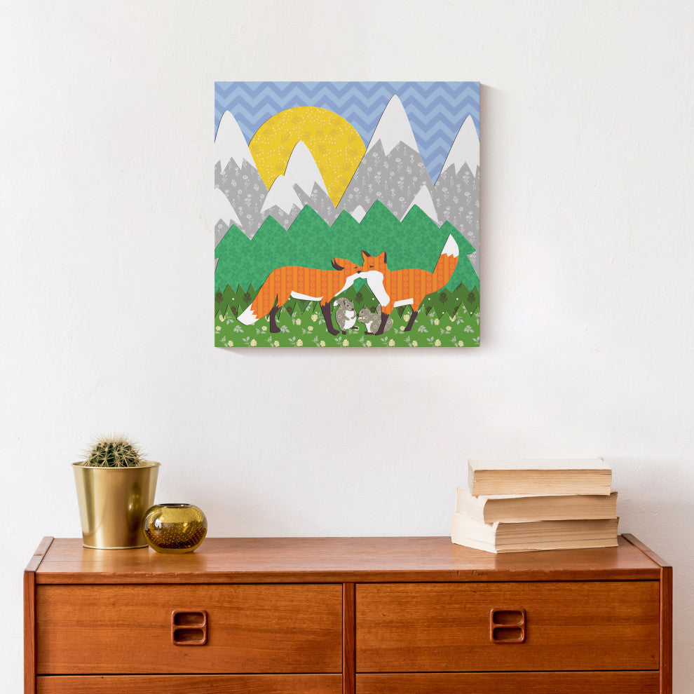 Kissing Foxes 12x12 Canvas Wall Art