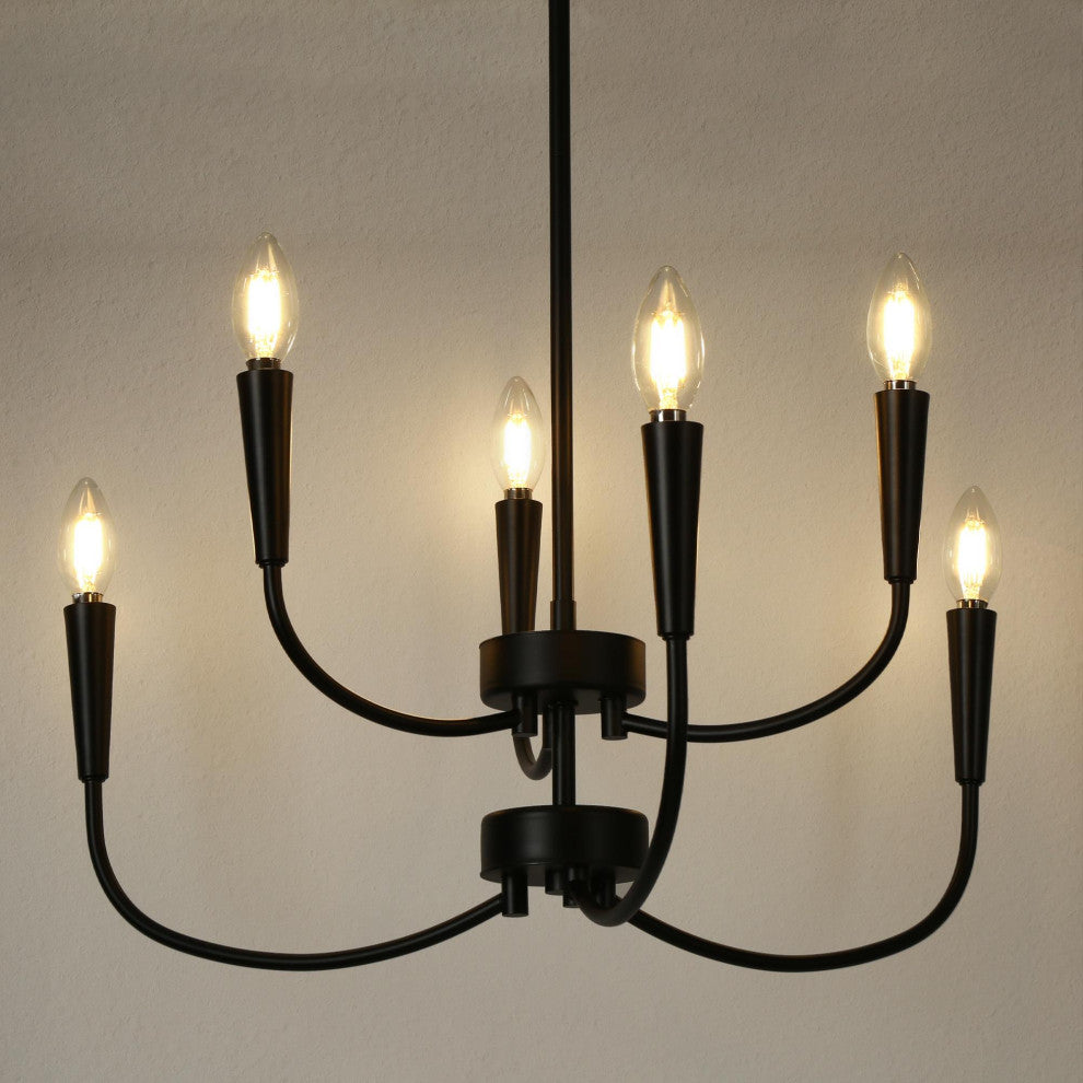 LNC 6-Light Matte Black Candle Modern/Contemporary LED Indoor Chandelier