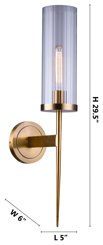 Antique Brass Frame With Clear Glass Shade Wall Sconce