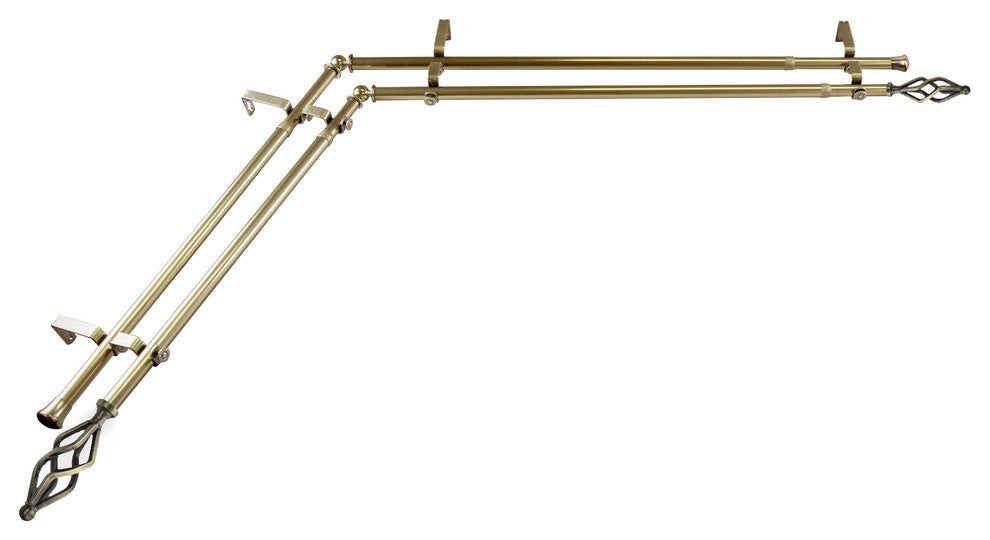 Vinci 13/16 inch Double Corner Window Curtain Rod, Antique Brass, 120-170"