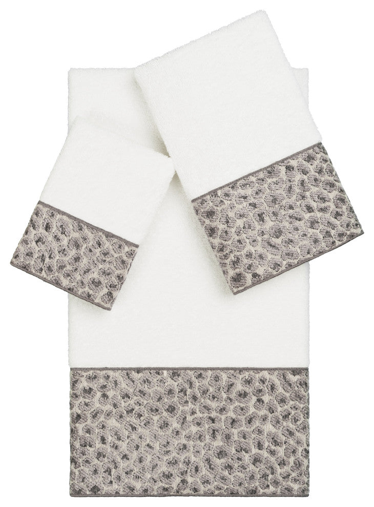 Linum Home Textiles Turkish Cotton Spots 3-Piece Embellished Towel Set, White