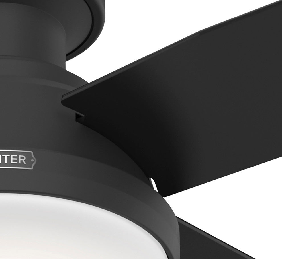 Hunter 44" Dempsey Matte Black Low Profile Ceiling Fan, LED Kit, Remote