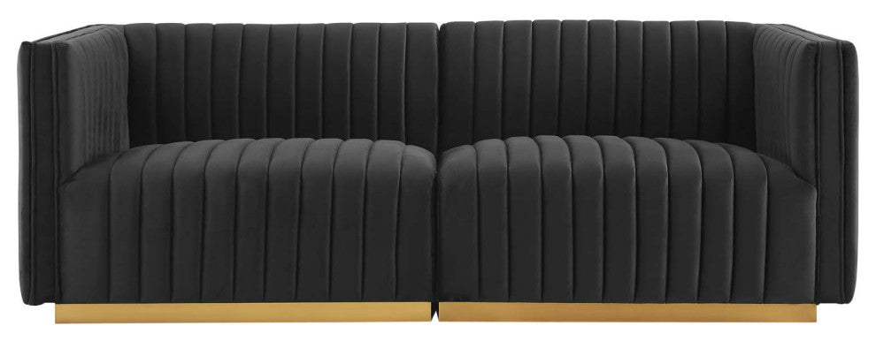 Conjure Channel Tufted Performance Velvet Loveseat, Gold Black