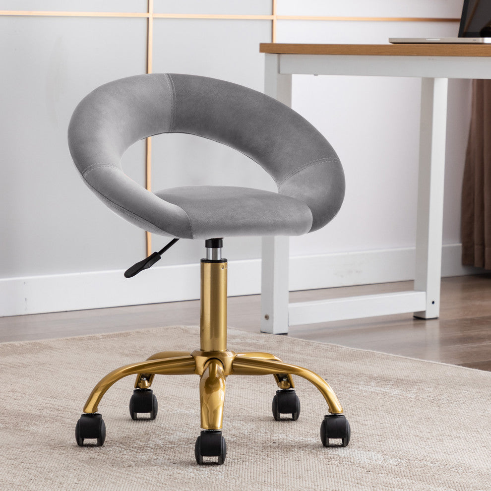 Open-Back Salon Spa Rolling Stool, Grey-Velvet