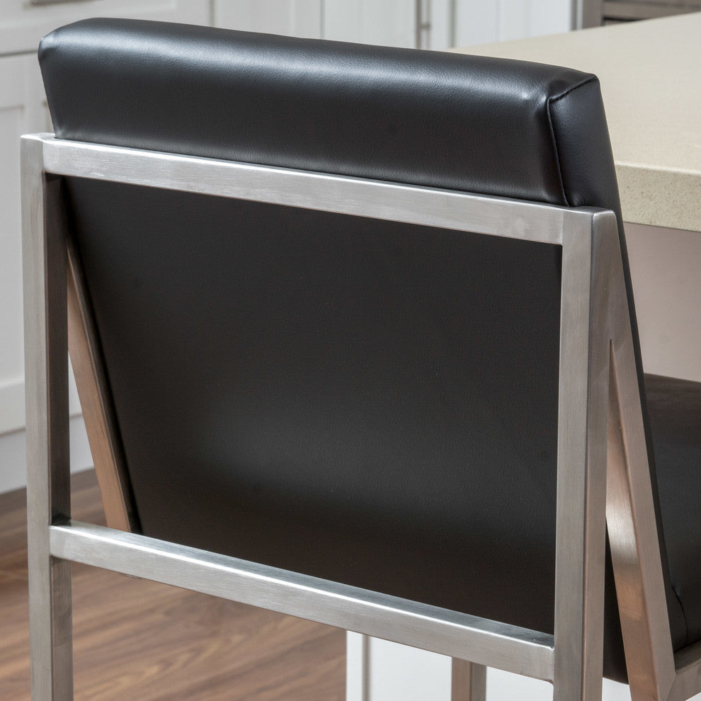 GDF Studio Velica Black Leather Bar Stools, Set of 2