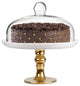 White Cake Plate, Gold Footed Cake Stand,Clear Dome, 9.8"